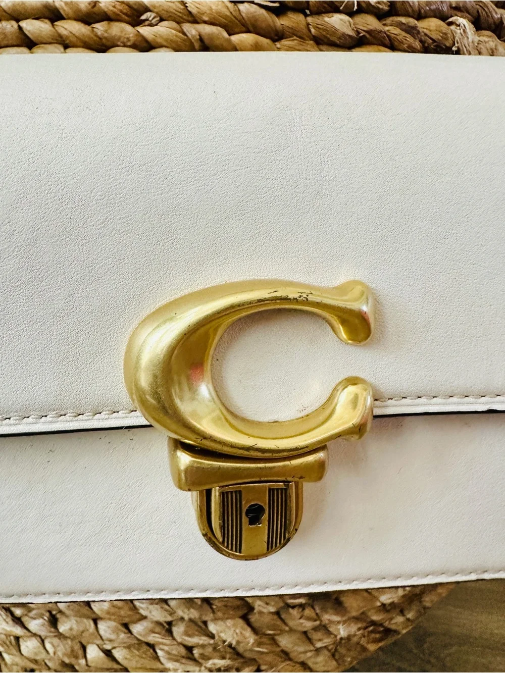 Coach Studio Baguette Chalk Glovetanned leather Brass C Lock Shoulder w/crossbdy
